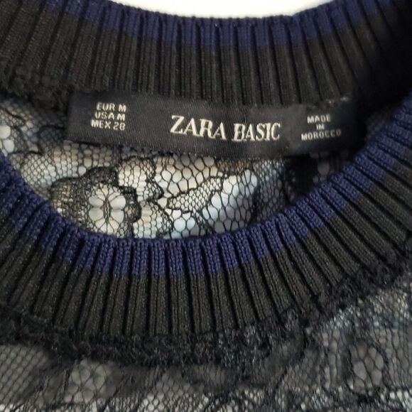 𝅺ZARA Lace Mini Dress black and navy size medium - Picture 4 of 9